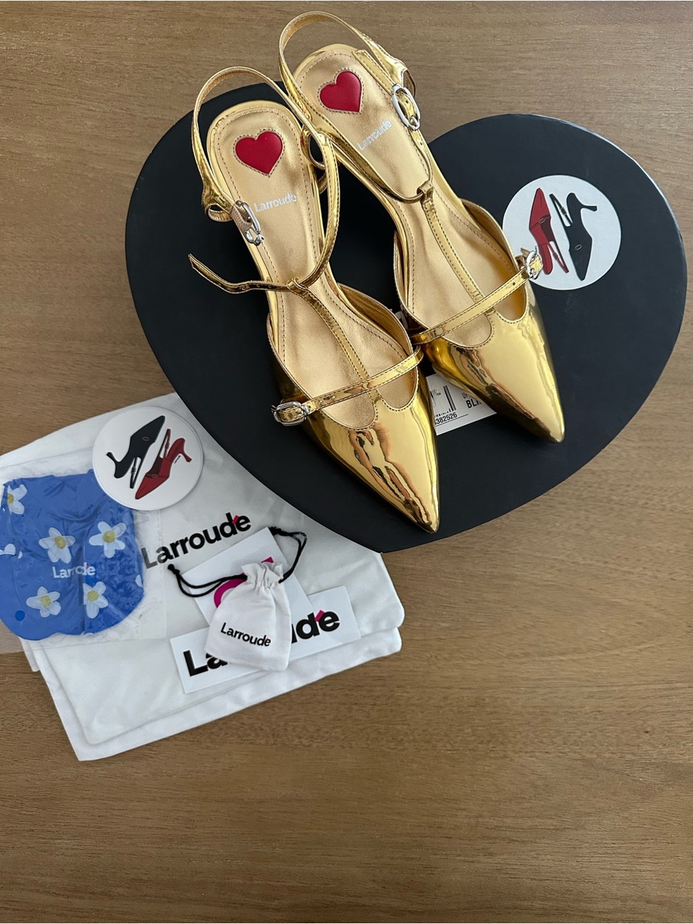 Larroude Grace Metallic Gold Pointed Slingback Pumps